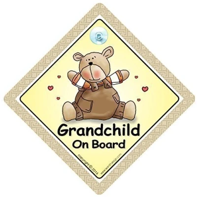 Image of Grandchild On Board Car Sign, Board, Baby Unisex Brown Bear Bumper Sticker, Grandchildren Sign