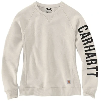Image of Carhartt Women&#039;s Relaxed Fit Midweight Crewneck Block Logo Sleeve Graphic Sweatshirt, Malt, Medium