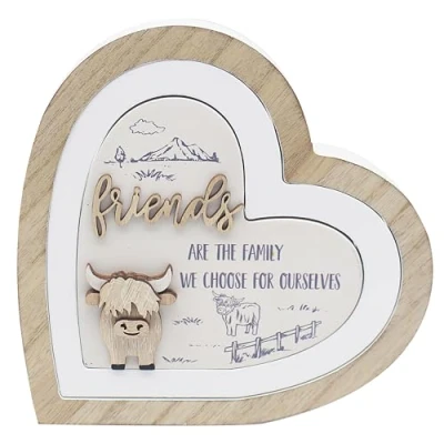 Image of Lesser &amp; Pavey Love Affection Highland Cow 3D Wooden Heart Plaque For Home Decor Friendship Gifts Women Men Plaques Shelves Living Room Accessories Decorative