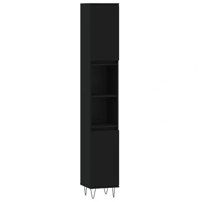 Image of vidaXL Black Bathroom Cabinet Engineered Wood Storage Unit, Industrial Style with Flexible Door Installation, 30x30x190 cm