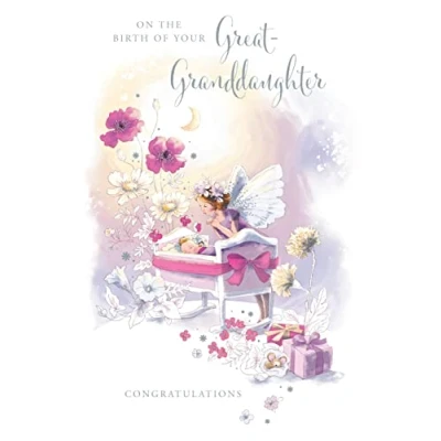 Image of Birth Baby Great Granddaughter Card Fairy Foil Finish New Lovely Verse