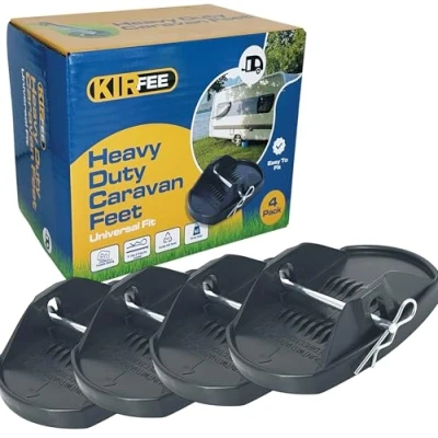 Image of KIRFEE Caravan Feet Pads Heavy Duty Jack Prevent Sinking On Soft Ground Legs 4 Pack With Pins Steady Stabiliser