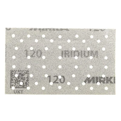 Image of Mirka Iridium Premium Sandpaper 81x133mm Grip 54 Hole, Grit 120, 100/Pack / For sanding paint, putty, primer, wood, steel, mineral materials, plastic.
