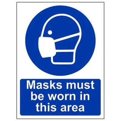 Image of VSafety Marks Must Be Worn In This Area PPE Sign Portrait 150mm x 200mm Self Adhesive Vinyl