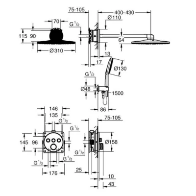 Image of Grohe Grohtherm Smartcontrol Rear Fed Concealed Dual Outlet Shower System With Rainshower Smartactive 310mm Round Showerhead Chrome 34863000