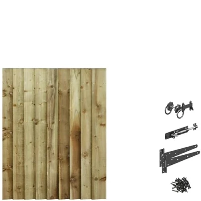 Image of Bespoke Custom Made to Measure UPTO HEIGHT: 4ft (120cm High) Feather Edge Semi Braced Flat Top Pathway Garden Pedestrian Gate [Width Between 75CM 90CM With Ring Latch Hinge Pack