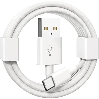 Image of KiwiBird USB to C Car Charger Cable CarPlay Lead Compatible with iPhone 16 15 Pro Plus Max, iPad Air mini 6 10, Android Auto Galaxy S24, Type 1M Braided Charging Wire Cables White