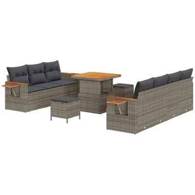 Image of Vidaxl 10 Piece Garden Sofa Set with Cushions Grey Poly Rattan Acacia