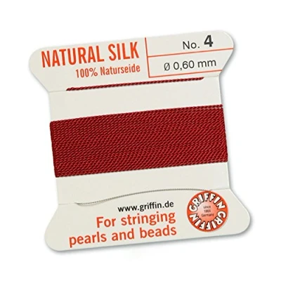 Image of GRIFFIN 100% Natural Silk Beading Cord String Thread Garnet Red 2 metres with one needle Size 0.60mm