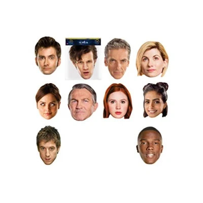 Image of STAR CUTOUTS SMP437 Doctor Who &amp; Companions Cardboard Face Masks Amy Pond, Graham, Clara, Rory, Yas Talking Point for Parties, Solid, Multicolour, 25 x 5 cm 100 Grams
