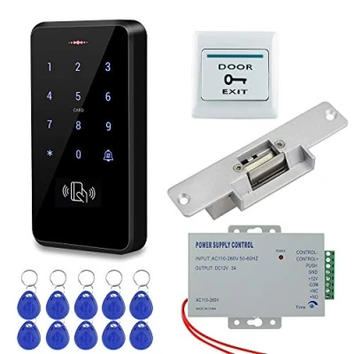 Image of HFeng RFID Access Control System Kit Outdoor IP68 Waterproof Keypad + NC Fail Safe Electric Strike Locks DC12V Power Supply 10pcs 125KHz EM4100 Keyfobs Cards