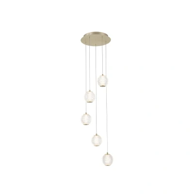 Image of Allure 5 Light Cluster Drop Celling Pendant Satin Brass &amp; Clear Acrylic