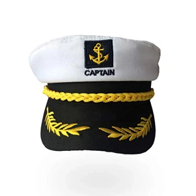 Image of Fliyeong Premium Navy Captain Hat Unisex Adjustable Naval Costume White Sailor Cap for Men Women