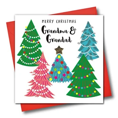 Image of Embellished Christmas Greeting Card, Merry Grandma &amp; Grandad, Trees