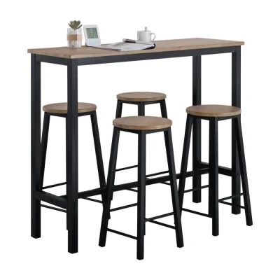 Image of SoBuy OGT22 SCH, Bar Set Table and 4 Stools, Home Kitchen Furniture Dining Set, Black