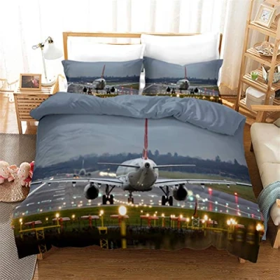 Image of Duvet Cover Set Modern Aviation Airplane Helicopter Theme Men and Teenagers Comfortable Durable Bedding Dreamy Aircraft Home Decoration (Aircraft 09,Single)