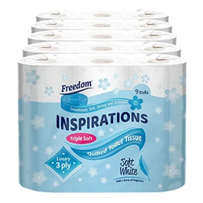 Image of Freedom Inspirations White 3Ply Quilted Toilet Tissue Pack Of 45 Rolls (Soft White)