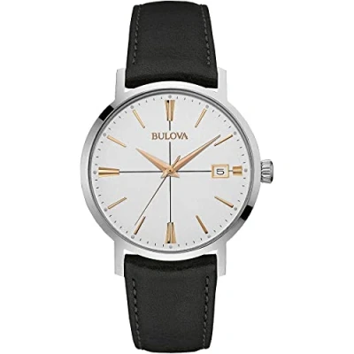 Image of Bulova Men&#039;s Designer Watch Leather Strap Black Rose Gold Classic Aerojet Wrist 98B254