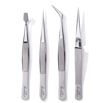 Image of Beaditive Professional Stainless Steel Precision Tweezer Set Craft Tweezers for Jewelry &amp; Nail Art 4 Piece High Picking Tools with Non Serrated Tips