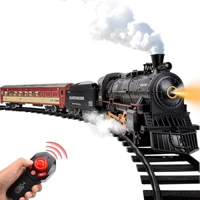 Image of Christmas Toys Gifts for 3 12 Year old Kids Boys Girls, Train Set Electric Toy Girls w/Smokes, Lights &amp; Sound, Railway Kits w/Steam Locomotive Engine, Cargo Cars Tracks