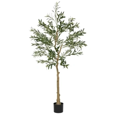 Image of HOMCOM 5ft/ 150cm Decorative Artificial Plant, Silk Olive Tree with 720 Leaves and 32 Fruits in Pot, Fake Plant for Home, Office, Living Room, Indoor Decor