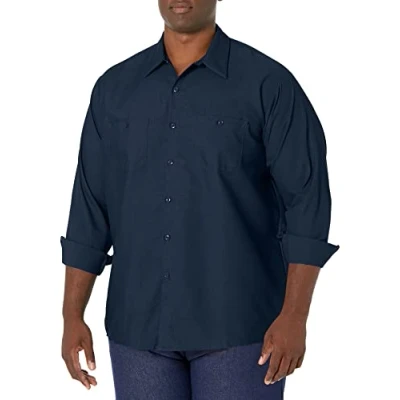 Image of Red Kap Men&#039;s Industrial Work Shirt, Regular Fit, Long Sleeve Utility Button, Navy, Medium