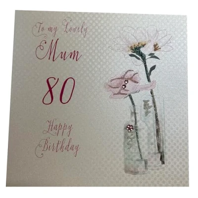 Image of white cotton cards Dandelion, Happy Lovely Mum 80&quot; Handmade 80th Birthday Card, White, bd61 80