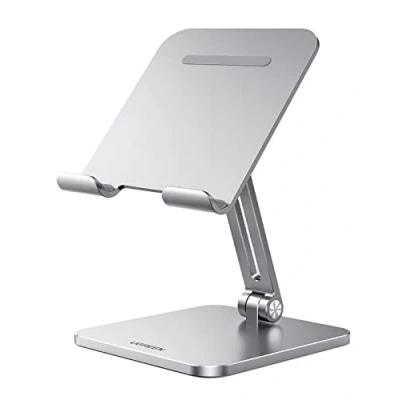 Image of UGREEN iPad Stand Tablet Holder Desk Foldable Adjustable Travel Mount Compatible with Pro 13 2024 12.9 11/Air/Mini,iPhone 16 15,Galaxy Tab A9 A8 S9 S24 Ultra,Portable Monitor,Surface Go(Silver)