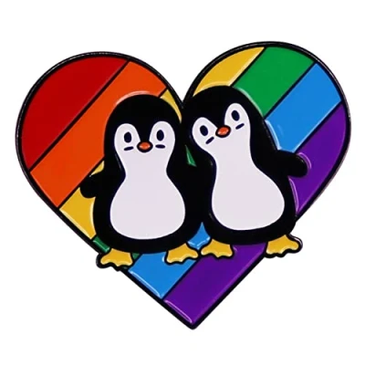 Image of Rainbow Heart Enamel Pin Cartoon Penguin Brooch Gay Pride LGBT Lapel Pins Animal Badge Clothes Brooches Unisex Jewelry Gift