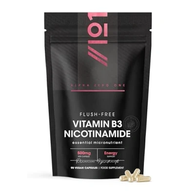 Image of Vitamin B3 Nicotinamide (Niacinamide) 500mg 90 Capsules (V) No Flush Niacinamide Resealable and Recyclable Pouch 3 Months Supply by Alpha01