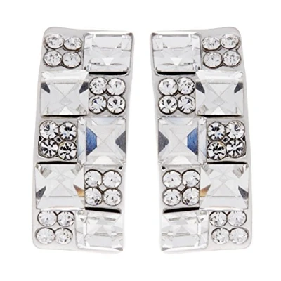 Image of Clip On Earrings Silver Plated Stud With Clear Crystals And Stones Agatha