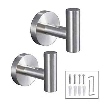 Image of TURS Robe Hook 304 Stainless Steel Door Hooks Wall Mount Coat Chrome Towel Heavy Duty Clothes Hanger Brushed Nickel for Bathroom Lavatory Closets, Q2001BR P2