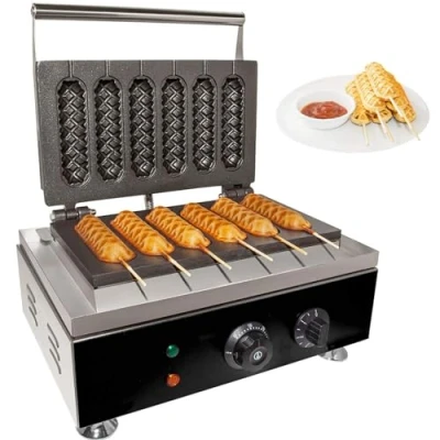 Image of 6pcs Waffle Stick Maker, Commercial Corn Dog Maker Machine Hot Cheese Press Iron, 50 300℃ Temp Control, Stainless Steel French Muffin Cooker with Timer