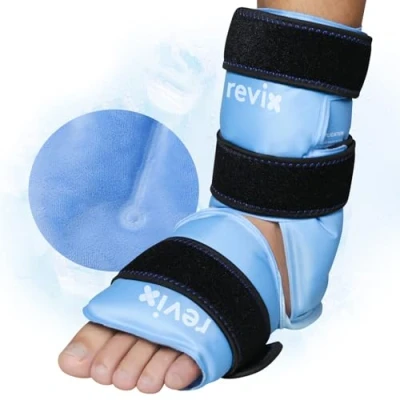 Image of REVIX Ankle Ice Pack Wrap for Injuries Reusable Gel Foot Cold Achilles Tendonitis, Plantar Fasciitis and Sprained Ankles or Feet Pain Relief