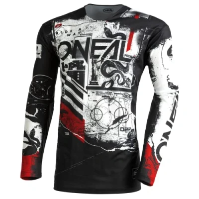 Image of O&#039;Neal Motocross Shirt Long Sleeve MX MTB Mountainbike Lightweight Material, Ergonomic Slim Fit Cut Mayhem Jersey Scarz V.22 Adult Black White Red Size XXL