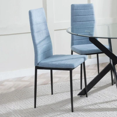Image of Set of 2 Rovigo Blue Fabric Dining Chair with Black Legs