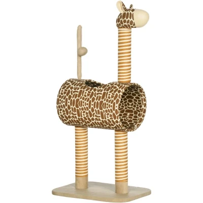 Image of PawHut Cat Tree for Indoor Cats Cute Giraffe Kitten Play Tower w/Scratching Posts, Tunnel, Toy Ball, 48.5 x 34.5 101cm Beige