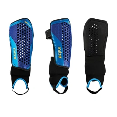 Image of Mitre Aircell Carbon Guard Football Shin Pads, Breathable, Lightweight Design, Adult, BLACK/CYAN/YELLOW, XS