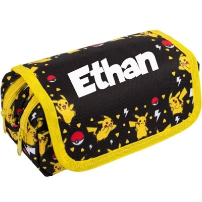 Image of Pokémon Pikachu Personalised Pencil case for Kids School Custom Gift Boys and Girls Red Durable
