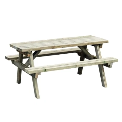 Image of Chase Fitness Wooden A Frame Rectangular Picnic Table with Bench and Parasol Hole for Outdoor Dining, Gardens, Parks, Pubs, Schools