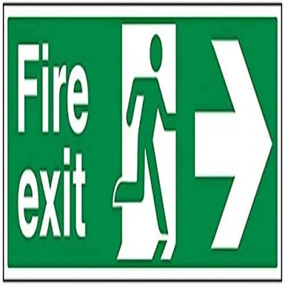 Image of V Safety Fire Exit Arrow Right Sign 600mm x 200mm Self Adhesive Vinyl
