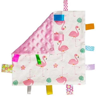 Image of Baby Girl Pink Tag Blanket Comforter Plush Blanket, Security Toy for Toddler, Flamingo