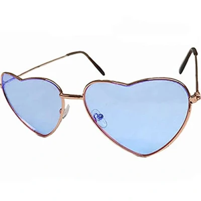 Image of Blue Heart Shaped Glasses Summer Love Festival Sunglasses Hippy Hippie Fancy Dress
