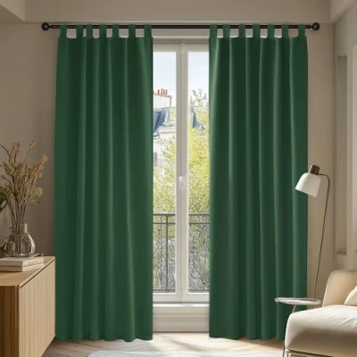 Image of Deconovo Thermal Insulated Room Darkening Curtains Tab Top Blackout for Garden Dark Green W55 x L79 Two Panels
