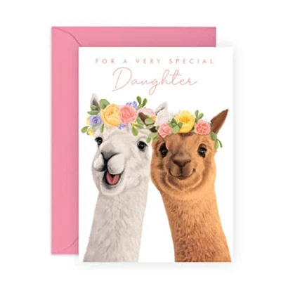 Image of Central 23 Female Birthday Card for a very special Daughter Cute Llama Her from Mum or Dad Sweet Women Comes with Stickers