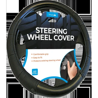 Image of Simply SWC112 Luxury Padded Steering Wheel Cover Black for Car Interior, Medium Size 37 39cm Diameter, Universal Easy to Fit, Comfortable Grip
