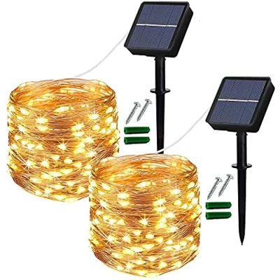 Image of Lezonic Solar String Lights Outdoor, 2Pack Total 240 LED/80FT Garden Waterproof, 8 Modes Indoor/Outdoor Fairy Copper Wire Lighting for Patio Yard Party Wedding (Warm White)