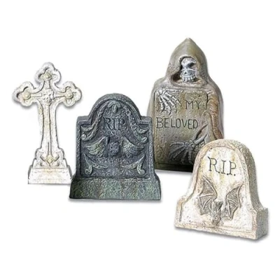 Image of JINGAN Halloween Foam Graveyard Tombstones 4 Rip Yard Decorations Lawn Headstones Spooky Haunted House Ghost Festival Props