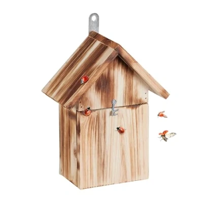 Image of Ladybird House, Garden Insect Hotel, for Hanging, Flamed Wood, Hibernation Box, hwd: 23 x 18 10 cm, Brown Relaxdays
