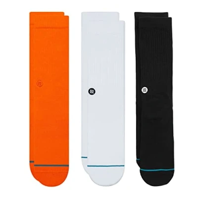 Image of Stance Crew Sock Icon 3 Pack (Medium, Black/White/Orange)